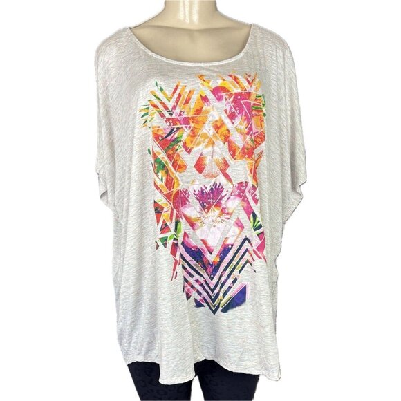 Apt 9 +3X Gray Confetti Heather Sequin Abstract Graphic Short Dolman Sleeve Tee - Picture 2 of 6